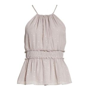 Joie Shawnette Peplum Silk Metallic Top